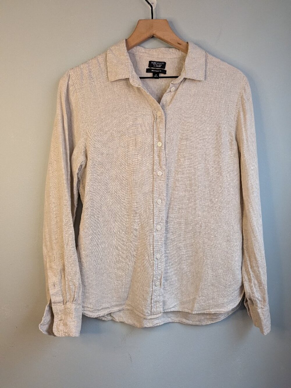 J.Crew Baird McNutt 8 Irish Linen Wren Slim Fit Shirt Natural Tan Long Sleeve